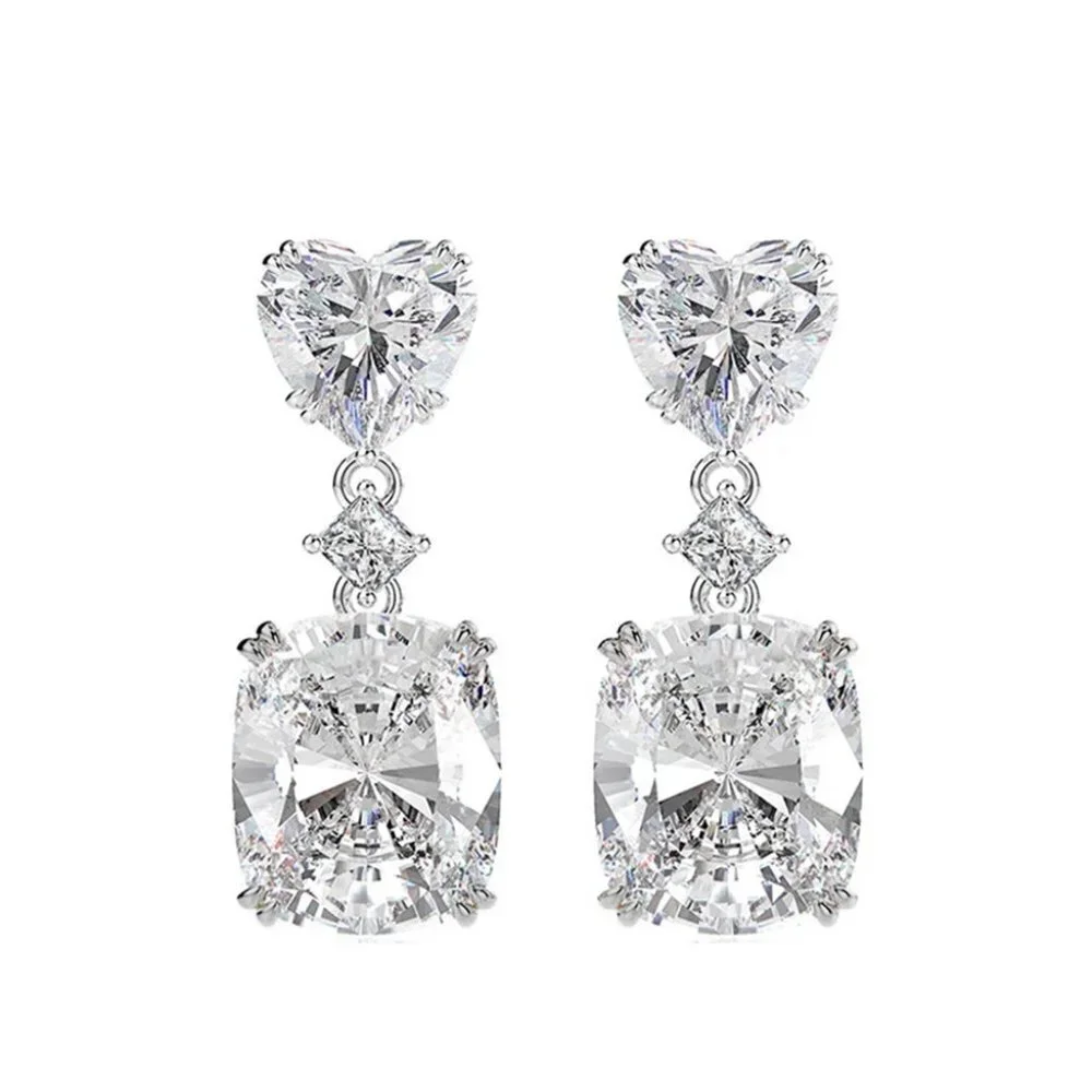 🔥 New Colorful Radiant Cut Heart Diamond CZ Drop Earrings for Women, HA4396
